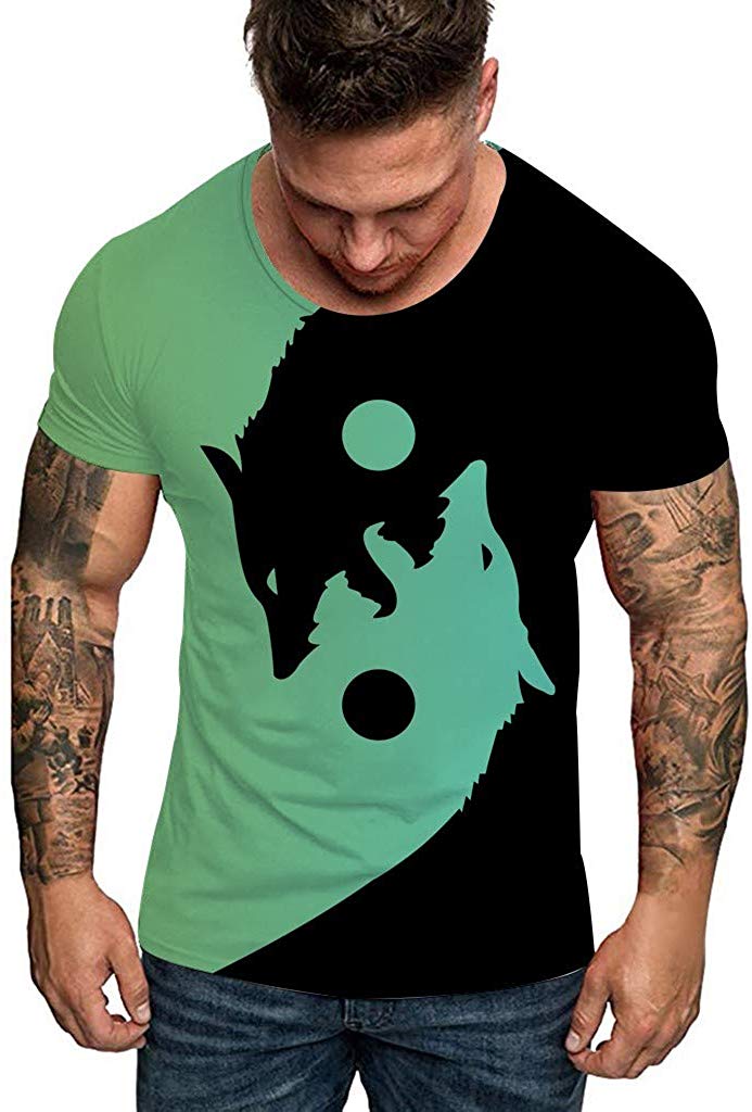 2020 Summer Animal Print Short Sleeve for Men Green T-Shirts