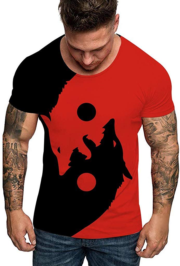 2020 Summer Animal Print Short Sleeve for Men Red T-Shirts