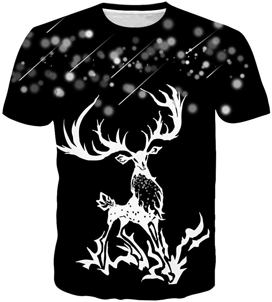 3D Print Fantasy and Nebula Short Sleeve for Women Men Black T-Shirts