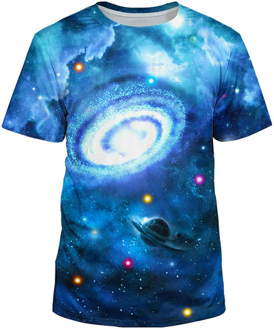 3D Print Fantasy and Nebula Short Sleeve for Women Men Blue T-Shirts