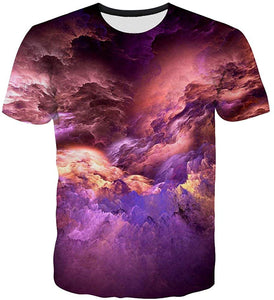 3D Print Fantasy and Nebula Short Sleeve for Women Men Purple T-Shirts