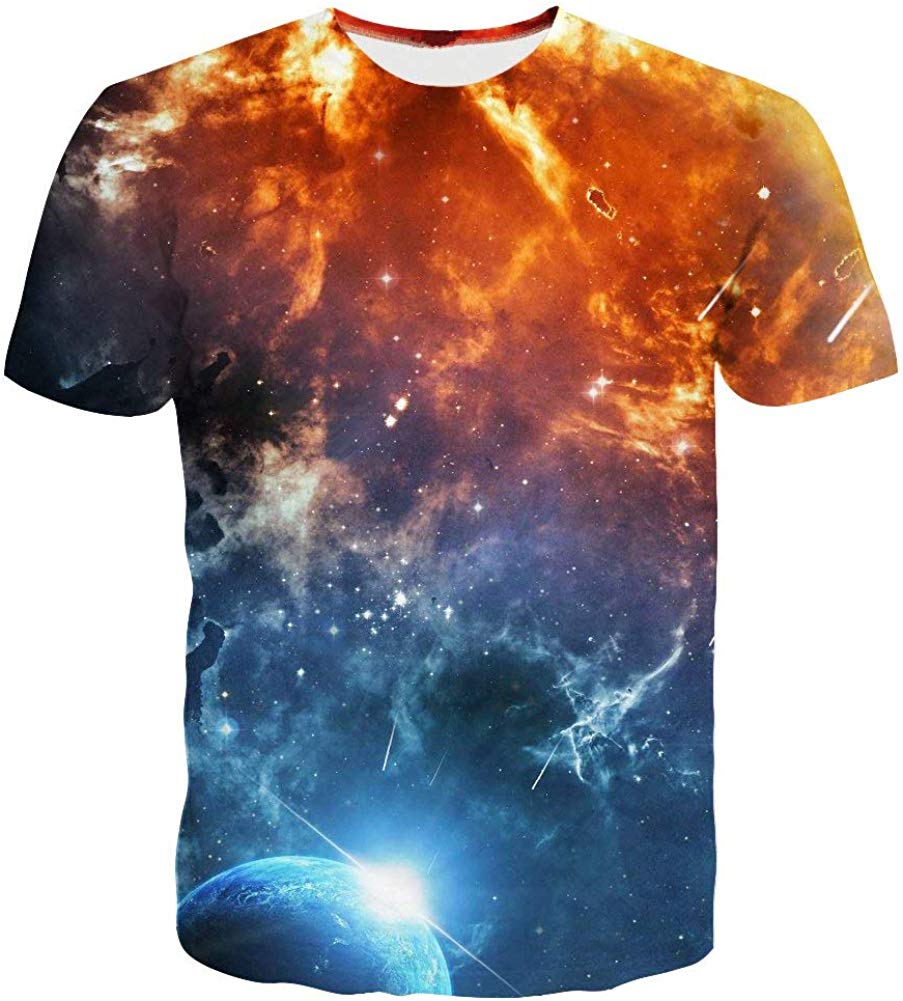 3D Print Fantasy and Nebula Short Sleeve for Women Men Yellow T-Shirts