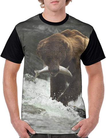 3D Printed Summer Casual Short Sleeve Polar Bear Family Top Brown T-Shirts