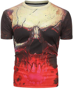 3D Skull Print Short Sleeves Red T-Shirts