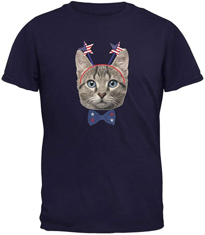 4th Of July Funny Cat Adult Blue T-Shirts