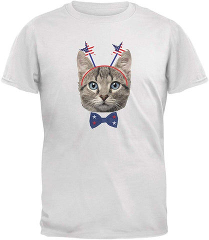 4th Of July Funny Cat Adult White T-Shirts