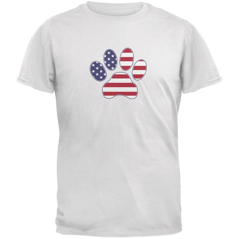 4th of July Patriotic Dog Paw Adult White T-Shirts