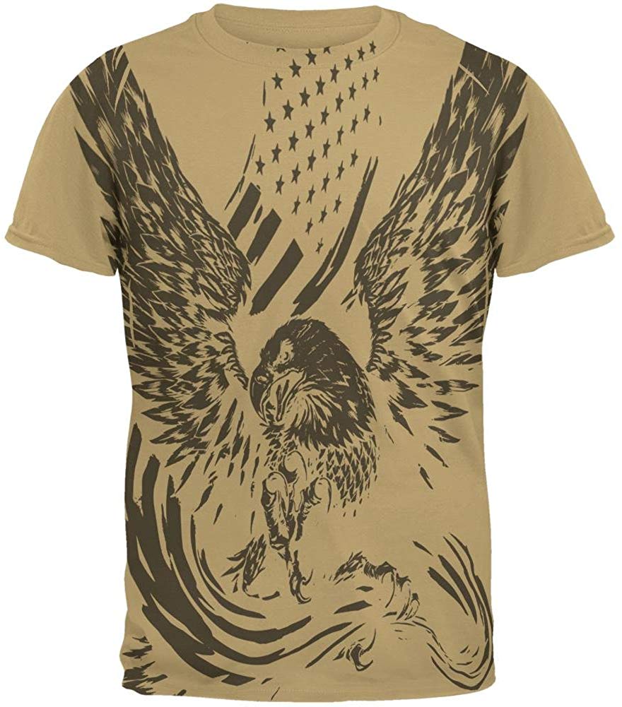 4th of July Screaming Eagle American Flag Mens Beige T-Shirts