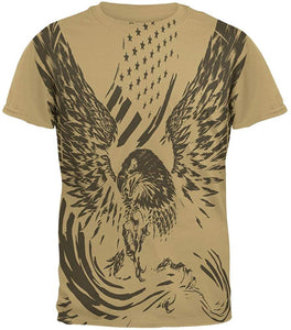 4th of July Screaming Eagle American Flag Mens Beige T-Shirts