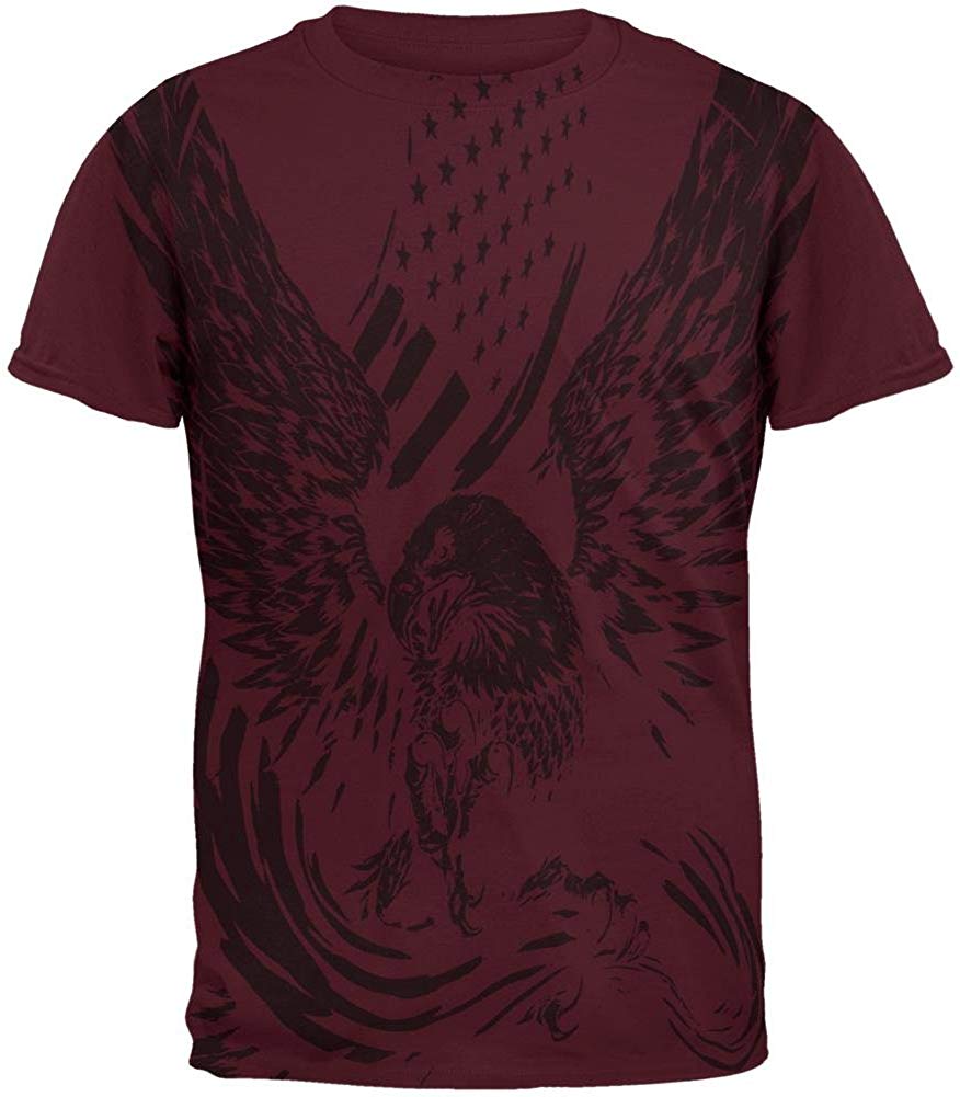 4th of July Screaming Eagle American Flag Mens Maroon T-Shirts