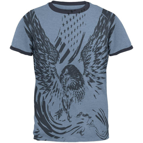 4th of July Screaming Eagle American Flag Mens Ringer Blue T-Shirts