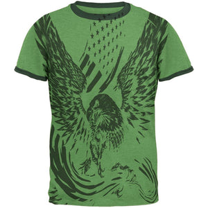 4th of July Screaming Eagle American Flag Mens Ringer Green T-Shirts