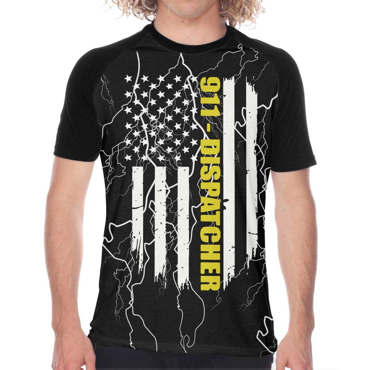 911 Dispatcher Gift Thin Gold Line Flag Mens Sports Short Sleeve Funny Black T-Shirts