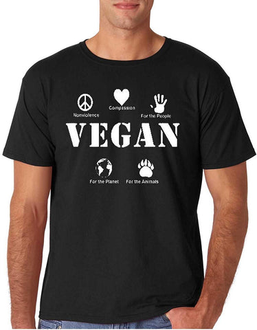 Adult Vegan Compassion Animals People Healthy Organic Black T-Shirts