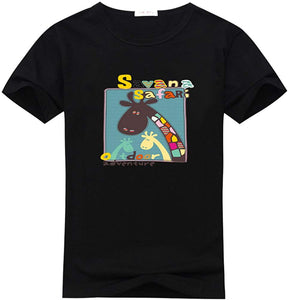 Adventure Giraffe Men's Summer Cartoon Short Sleeve Black T-Shirts