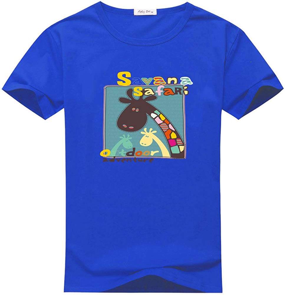 Adventure Giraffe Men's Summer Cartoon Short Sleeve Blue T-Shirts