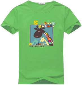 Adventure Giraffe Men's Summer Cartoon Short Sleeve Green T-Shirts