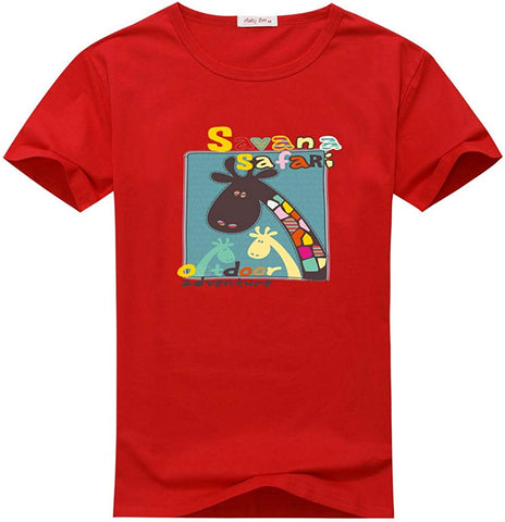 Adventure Giraffe Men's Summer Cartoon Short Sleeve Red T-Shirts