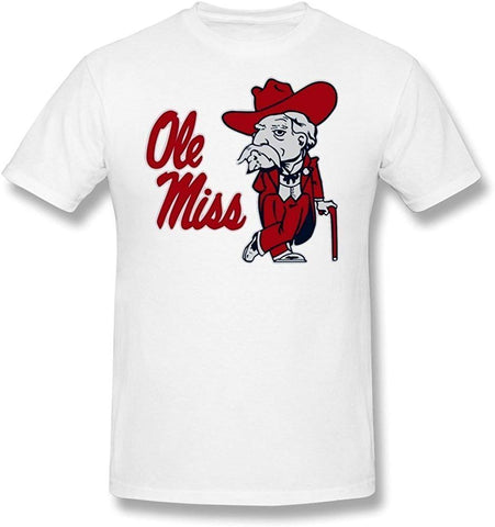 Agongda Man's NCAA University Of Mississippi Sports Ole Miss Rebel ogo White T-Shirts