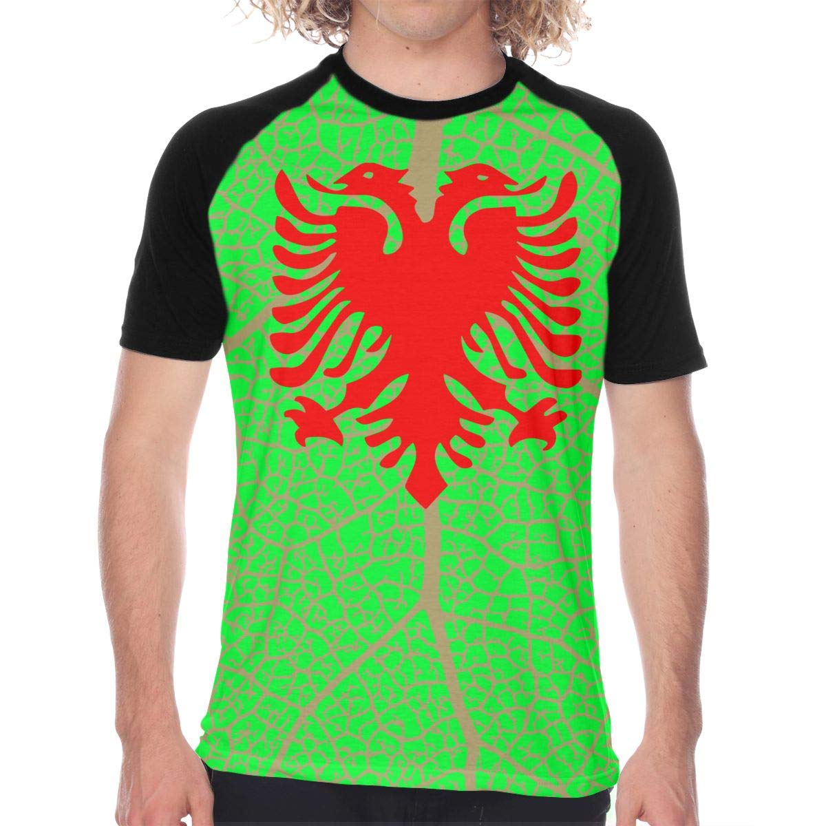 Albanian Flag Mens Baseball Short-Sleeved Printed Black T-Shirts