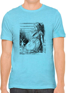 Alice's Adventures in Wonderland Cotton Crewneck Men Blue T-Shirts