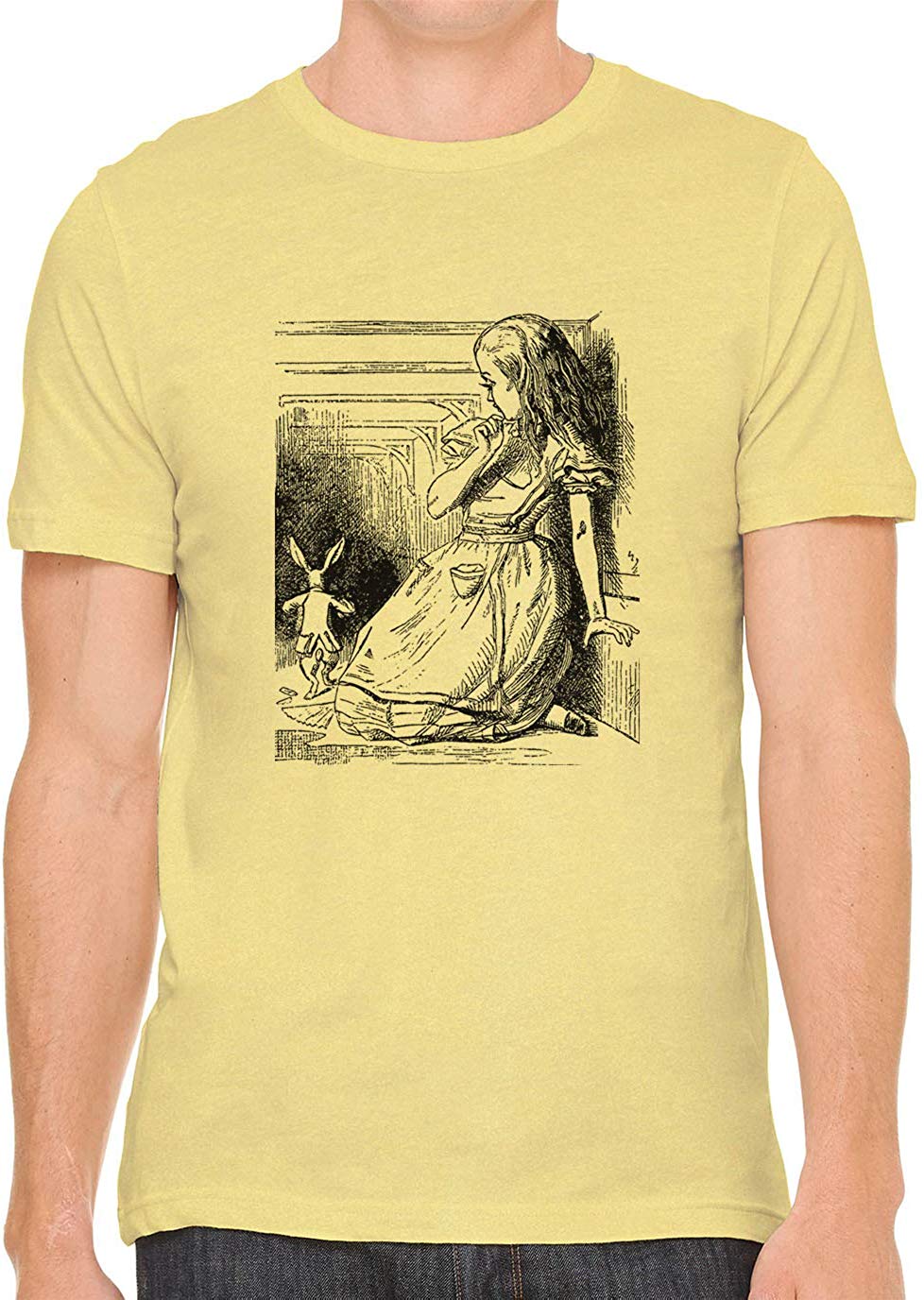 Alice's Adventures in Wonderland Cotton Crewneck Men Yellow T-Shirts