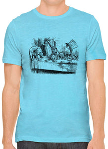 Alice's Adventures in Wonderland Tea Time Cotton Men Blue T-Shirts