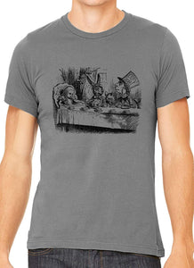 Alice's Adventures in Wonderland Tea Time Cotton Men Gray T-Shirts