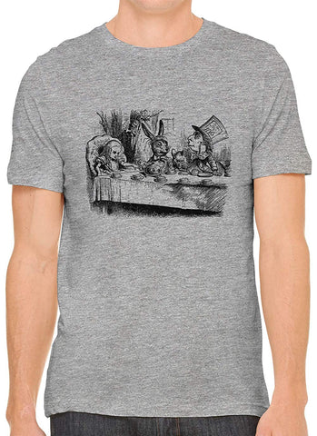 Alice's Adventures in Wonderland Tea Time Cotton Men Gray T-Shirts