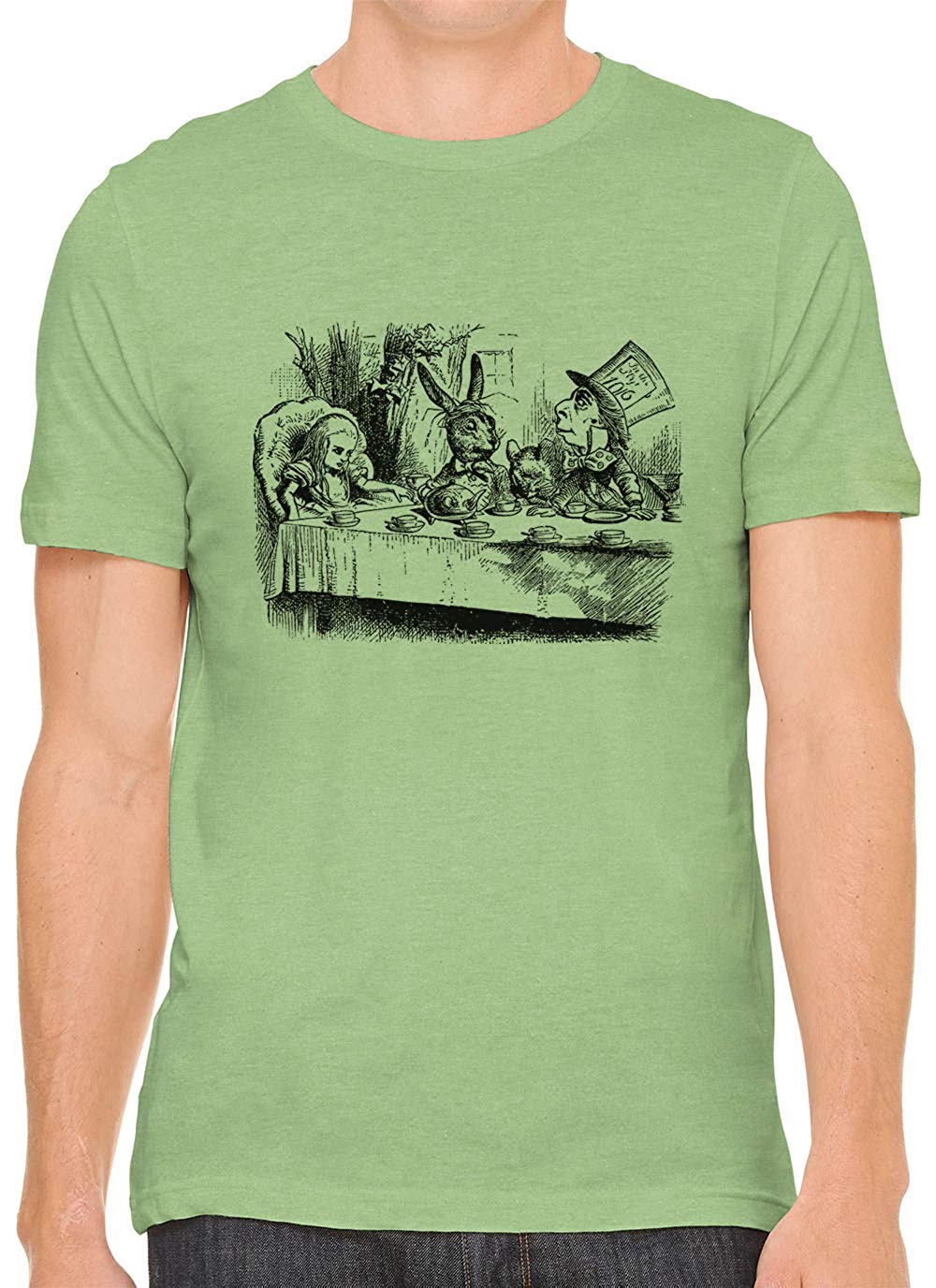 Alice's Adventures in Wonderland Tea Time Cotton Men Green T-Shirts