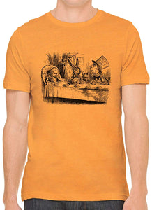 Alice's Adventures in Wonderland Tea Time Cotton Men Orange T-Shirts