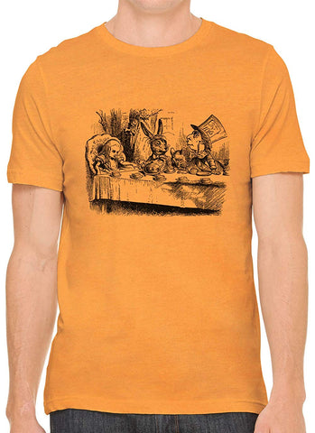 Alice's Adventures in Wonderland Tea Time Cotton Men Orange T-Shirts