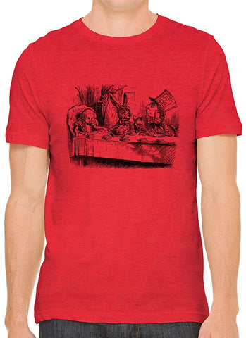 Alice's Adventures in Wonderland Tea Time Cotton Men Red T-Shirts