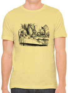 Alice's Adventures in Wonderland Tea Time Cotton Men Yellow T-Shirts