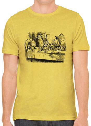 Alice's Adventures in Wonderland Tea Time Cotton Men Yellow T-Shirts