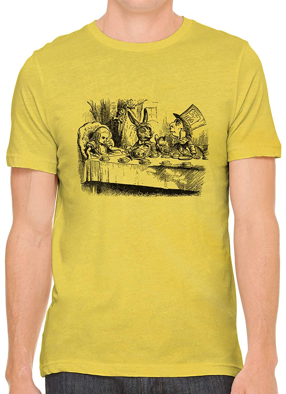 Alice's Adventures in Wonderland Tea Time Cotton Men Yellow T-Shirts