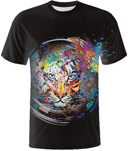 Animal 3D Lion Print for Men's Summer Short-Sleeved Round Neck Top Black T-Shirts