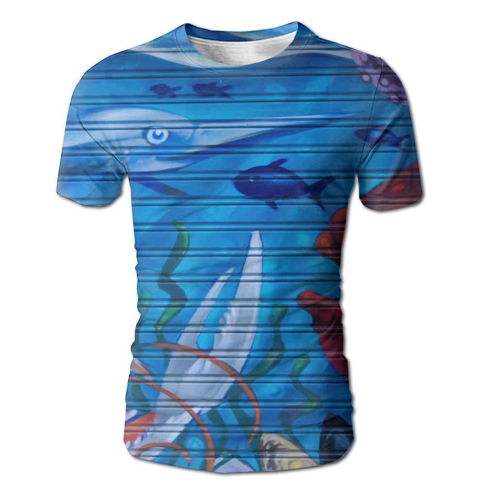 Animal Marine Fish Paint Mens Round Neck Short Sleeve Casual White T-Shirts