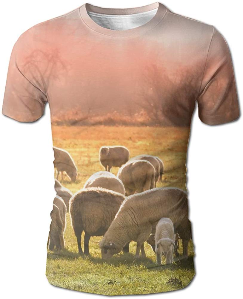 Animal Sheep Mens Round Neck Short Sleeve Casual White T-Shirts