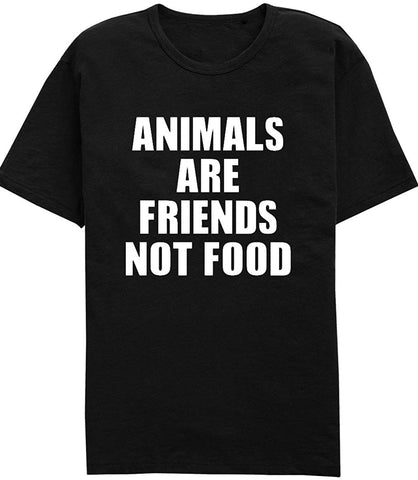 Animals Are Friends Not Food unisex slogan Black T-Shirts