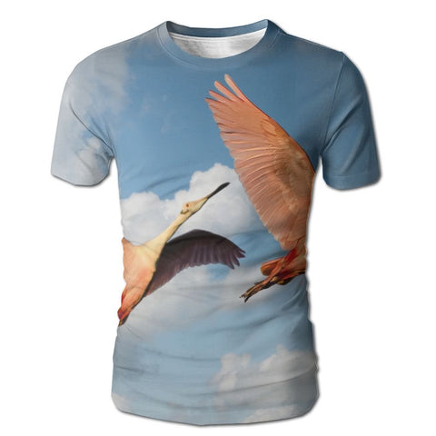 Animals Birds Mens Round Neck Short Sleeve Casual White T-Shirts