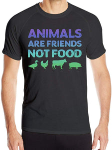 Animals are Friends Not Food Vegans Vegetarian Men's Short Sleeve Quick Dry Jogging Black T-Shirts