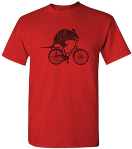 Armadillo ON A Bicycle-Animal Meme Bike-Mens Cotton Red T-Shirts