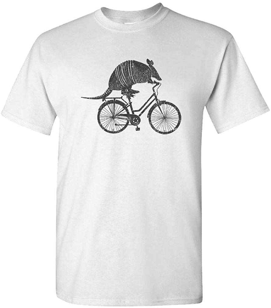 Armadillo ON A Bicycle-Animal Meme Bike-Mens Cotton White T-Shirts