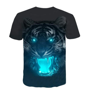 Asibeiul Casual Cool Men's 3D Floodlight Animals Pullover Print Short Sleeve Top Black T-Shirts