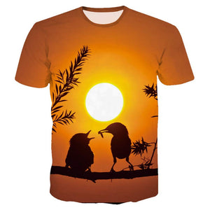 Asibeiul Men's 3D Animals Flood Lightn Stereo Bird Print Short Sleeve Casual Unique Top Yellow T-Shirts