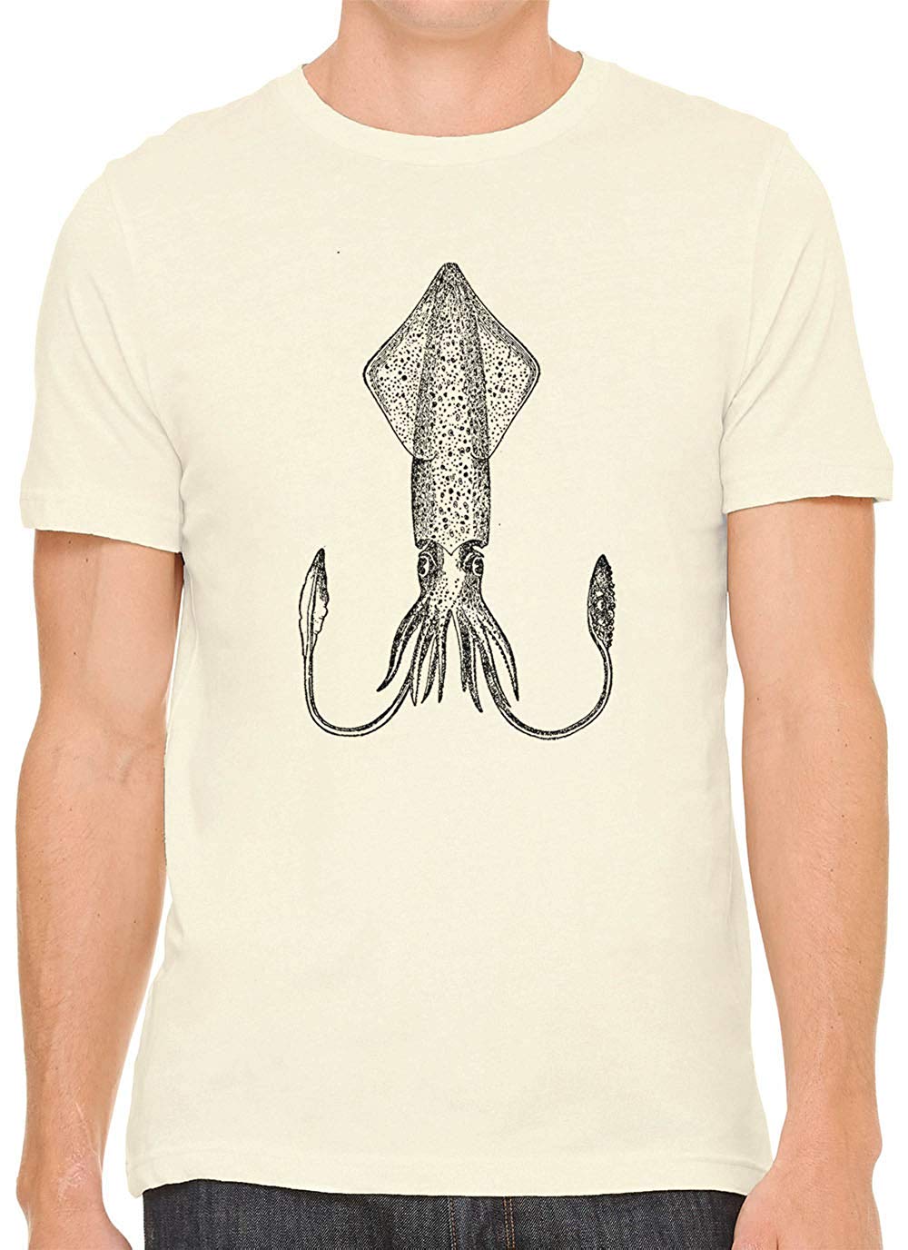 Atlantic Squid Cotton Crewneck Men Nature T-Shirts