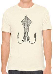 Atlantic Squid Cotton Crewneck Men Nature T-Shirts