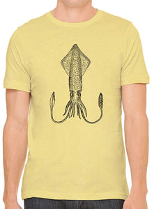 Atlantic Squid Cotton Crewneck Men Yellow T-Shirts