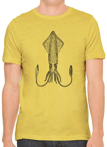 Atlantic Squid Cotton Crewneck Men Yellow T-Shirts